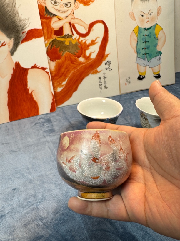 手绘敦煌九尾狐陶瓷茶具杯