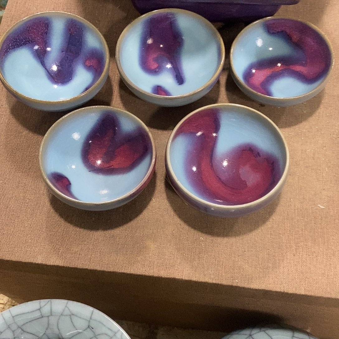 瓷***爱瓷片钧窑的五个杯子
