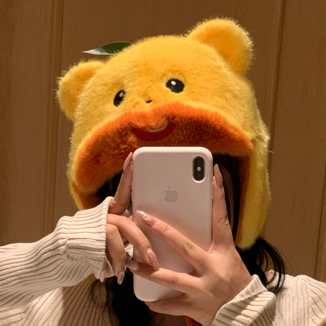 保暖雷锋帽帽卡通橘子小熊帽秋季秋冬骑行防风帽子时尚百搭