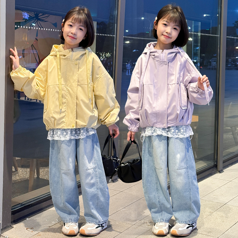 女童韩系抽绳联盟外套春秋2025新款洋气网红儿童百搭工装休闲夹克