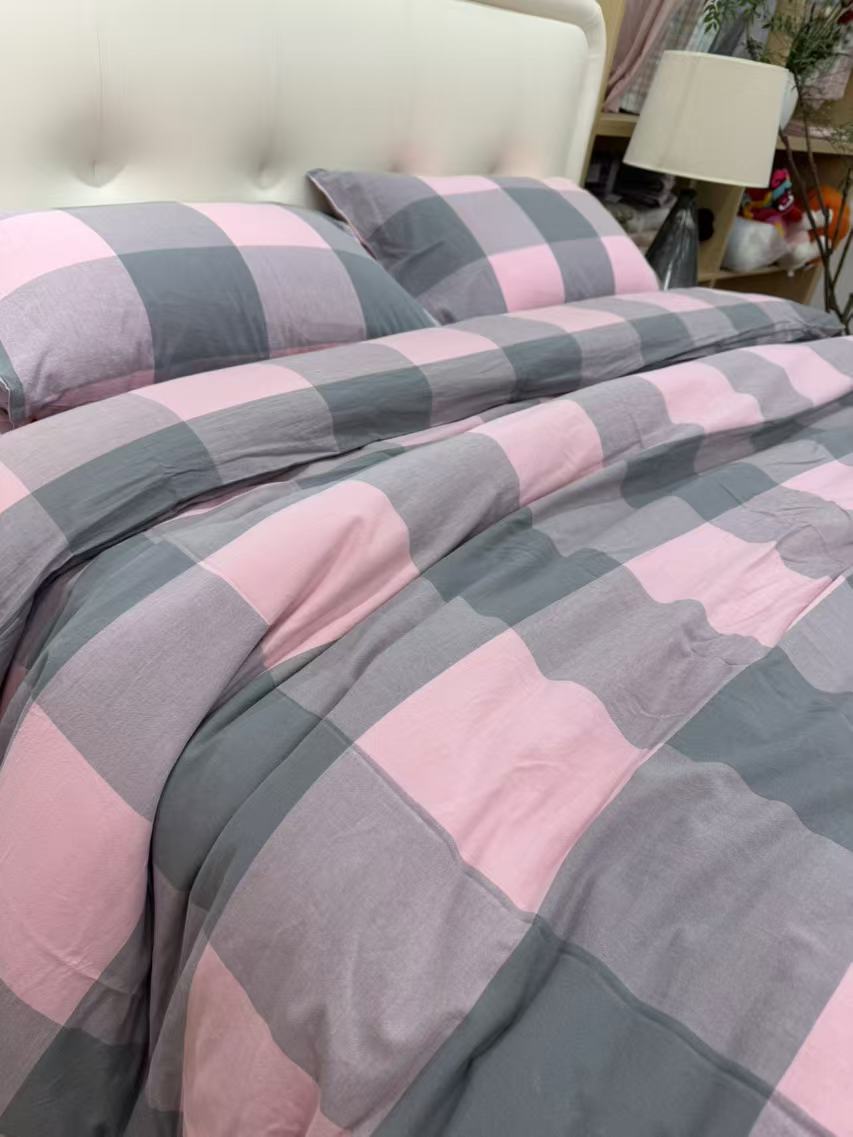 【床单＋枕套】纯棉色织水洗棉A类 柔软透气 简约格子单件件精梳细纱