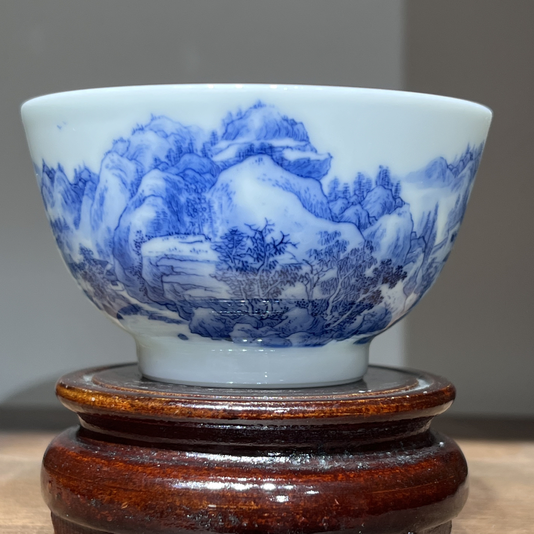 纯手工手绘陶瓷主人杯马蹄杯可乐杯全手工青花山水敞口杯