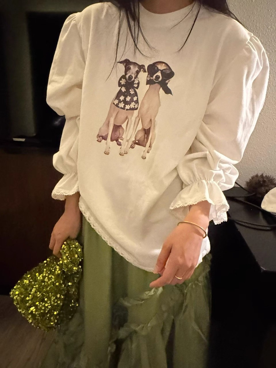 2025秋冬新款韩版洋气时尚减龄狗狗圆领磨毛长袖上衣女宽松休闲潮