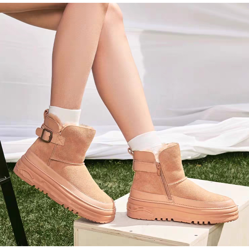 ST02休闲风女靴简约高跟短筒时尚雪地靴保暖女款冬季百搭加绒加厚