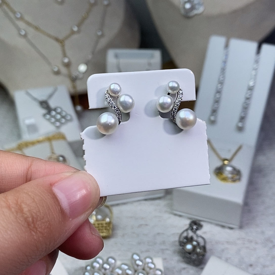 耳饰淡水珍珠银S925镶嵌