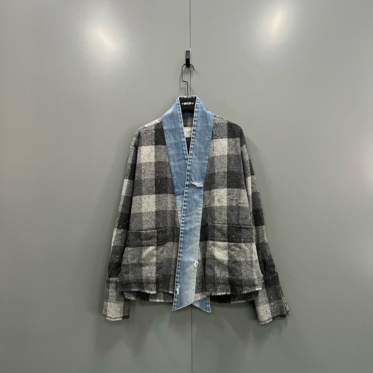 未使用 maje h83 GREG LAUREN 牛仔拼接格纹衬衫  009526