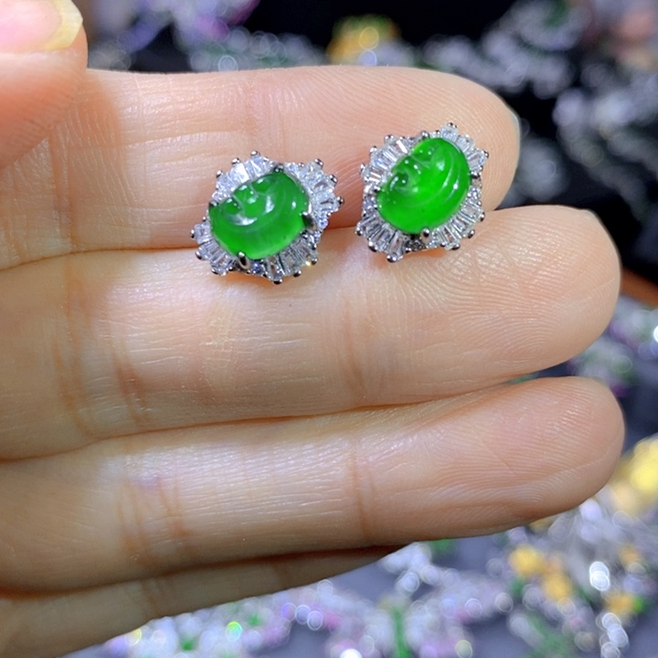 翡翠戒指银S925镶嵌天然翡翠