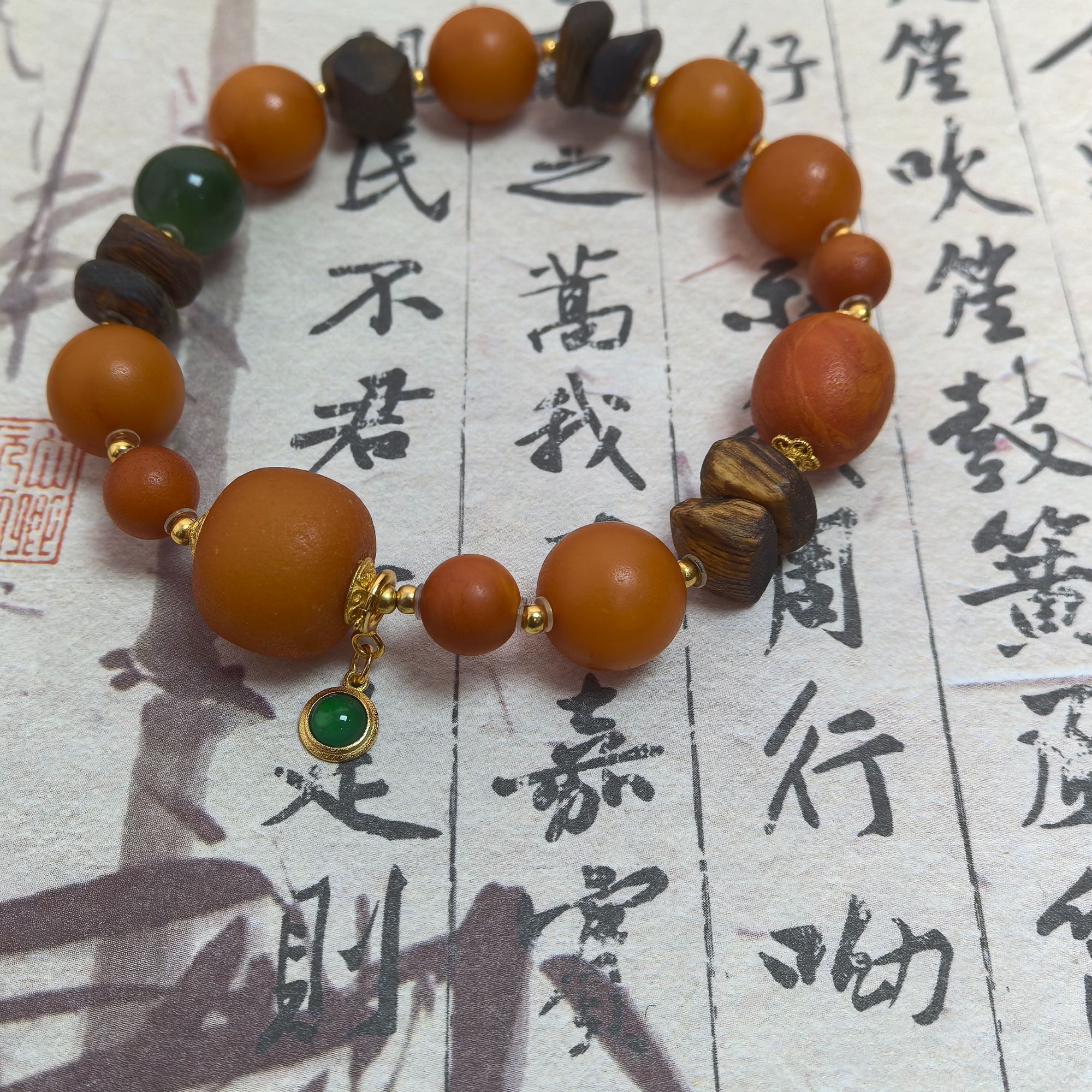【蜜语】原矿天然橘皮老蜡墩子精美手串