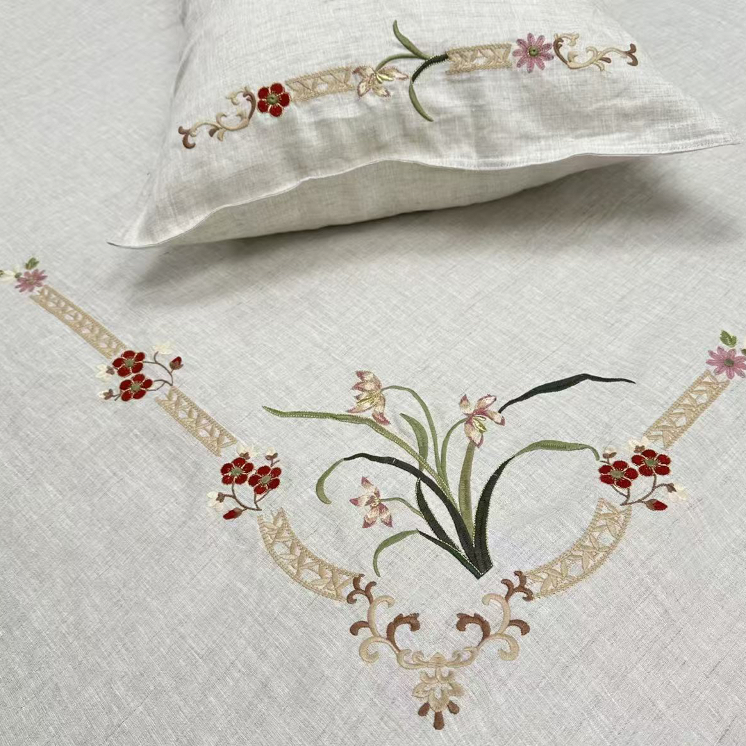 汉麻雨露麻四件套（梅兰竹菊）四君子100%纯汉麻抑菌抑螨防静电