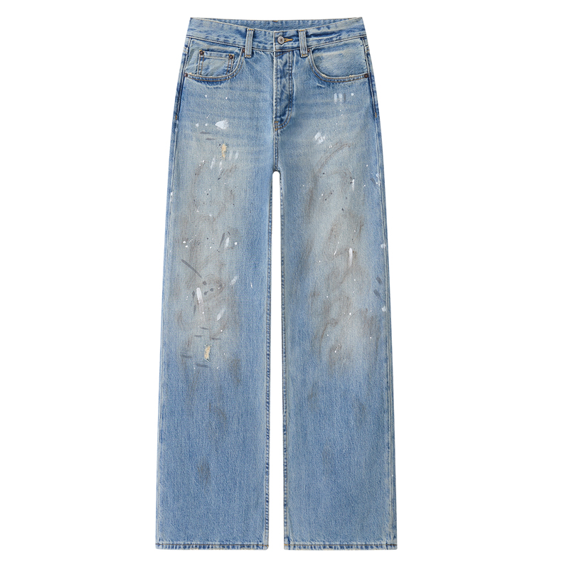 泼墨牛仔裤女士韩版直筒拖地裤 DS奢品系列