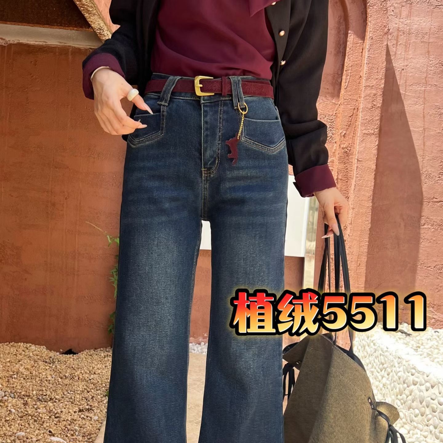 名媛家时尚精品欧货高版本拉绒微辣牛仔裤显瘦百