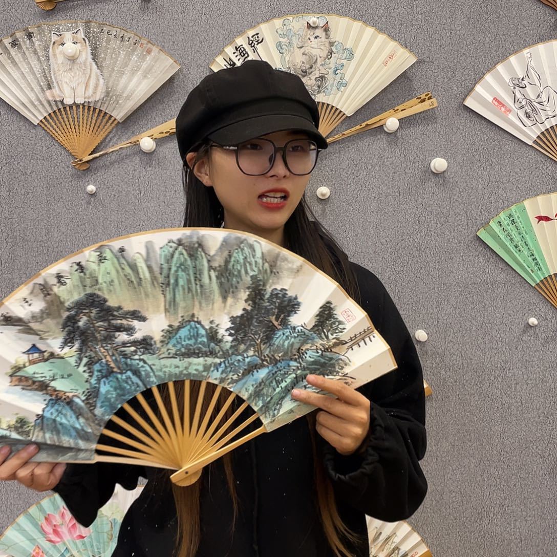 书法10寸玉竹-纯手绘-文玩扇骨（默认粘好）