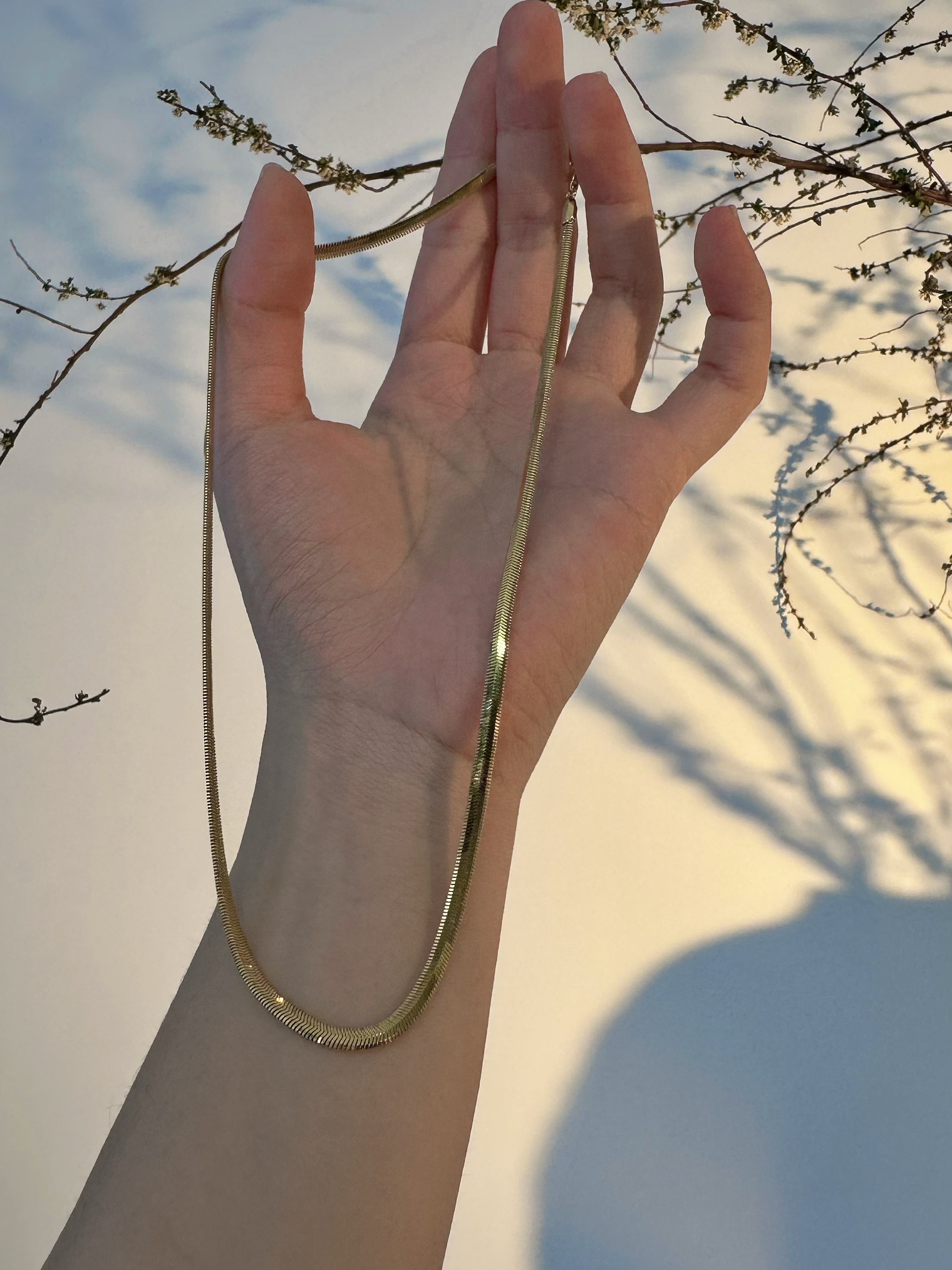 【素金特价】18K金蛇骨项链