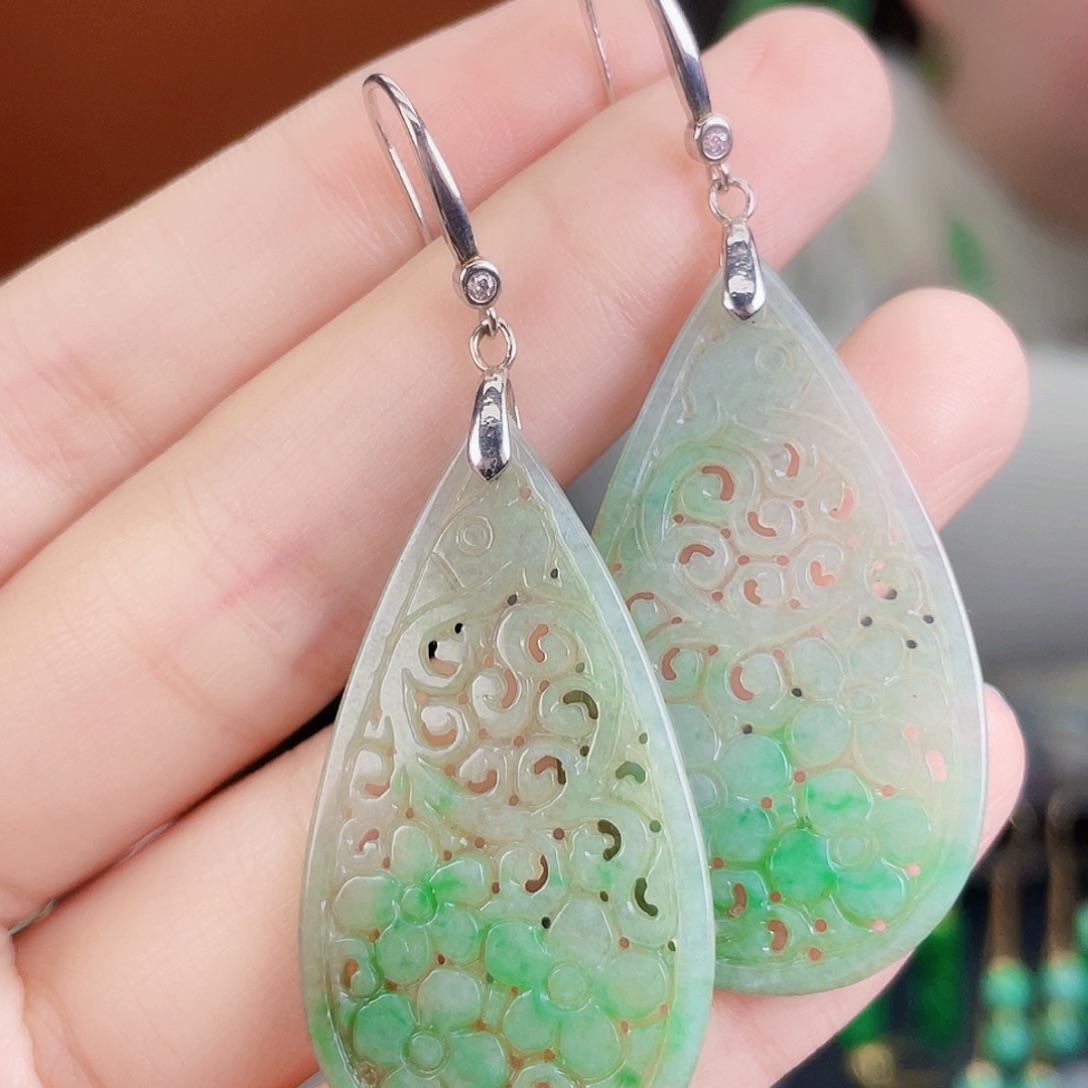 翡翠银S925镶嵌耳饰