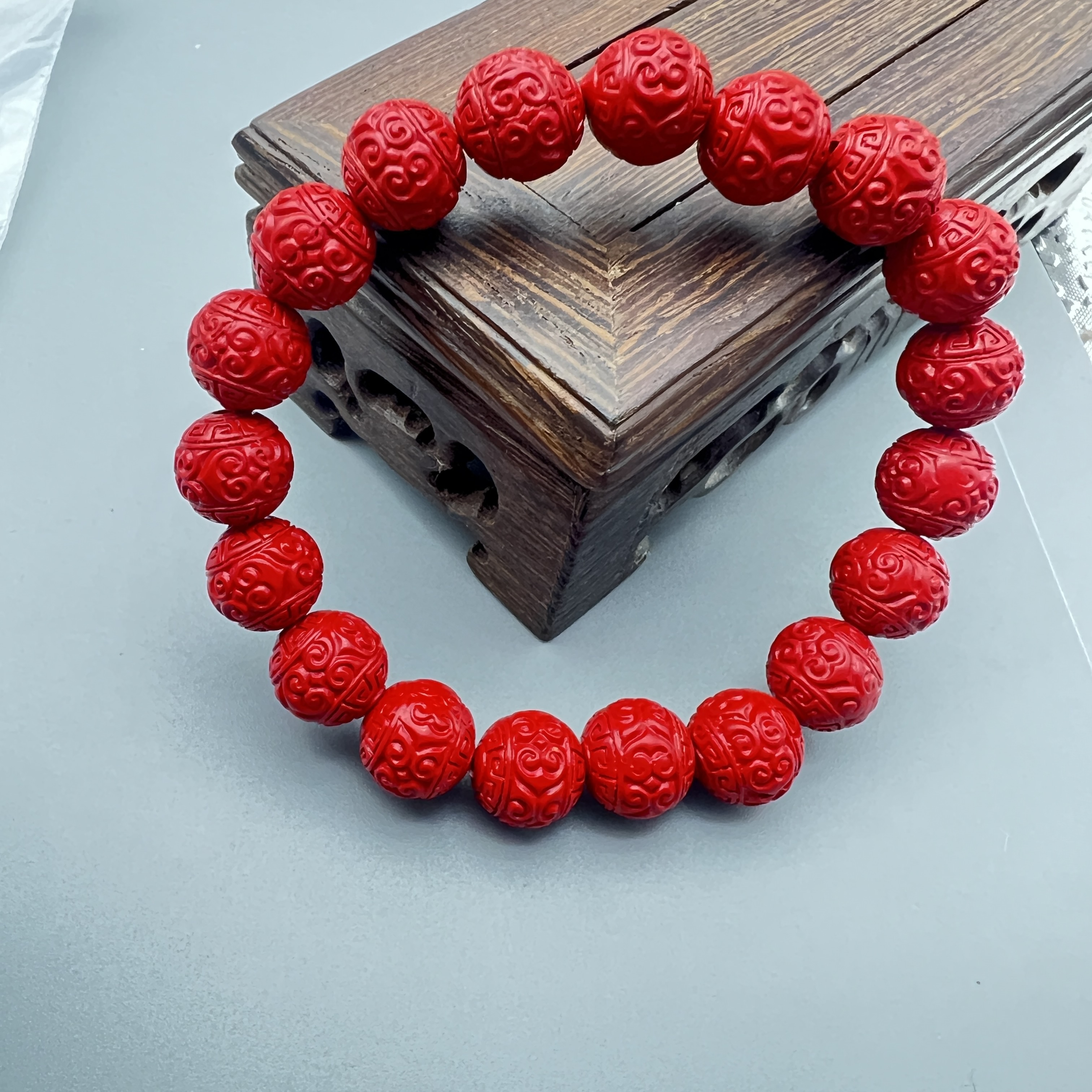 含辰砂工艺品HA306-红色雕刻回纹单圈手串