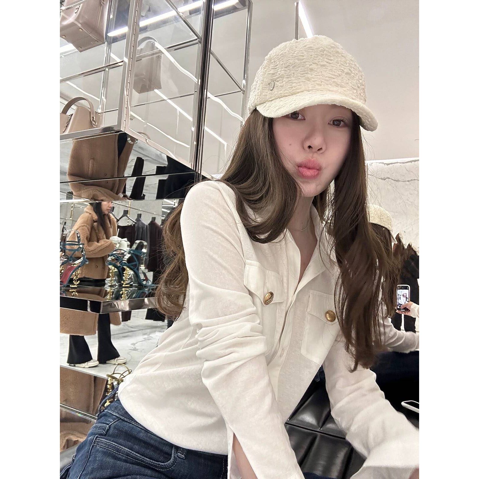 【气质纯欲风翻领长袖衬衫】纯色百搭显瘦双口袋衬衣开衫上衣