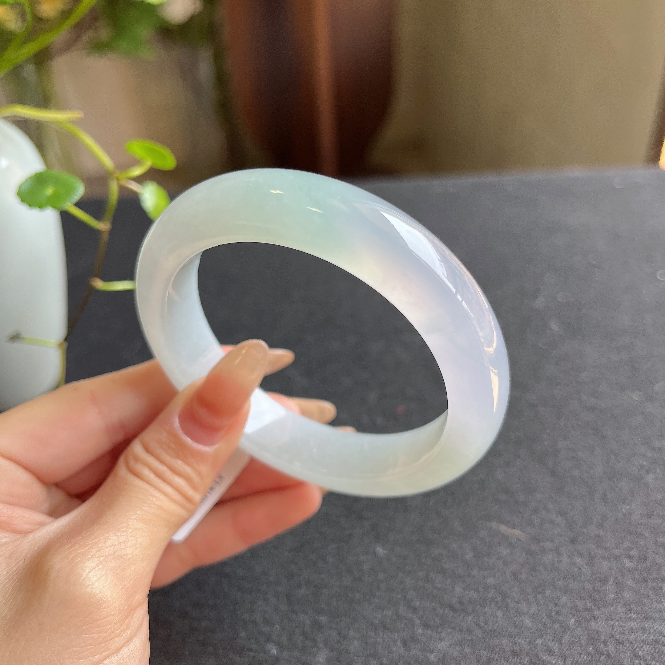 缅甸天然翡翠A货冰种粉紫春色冰种起光正圈手镯55mm美人镯玉手镯