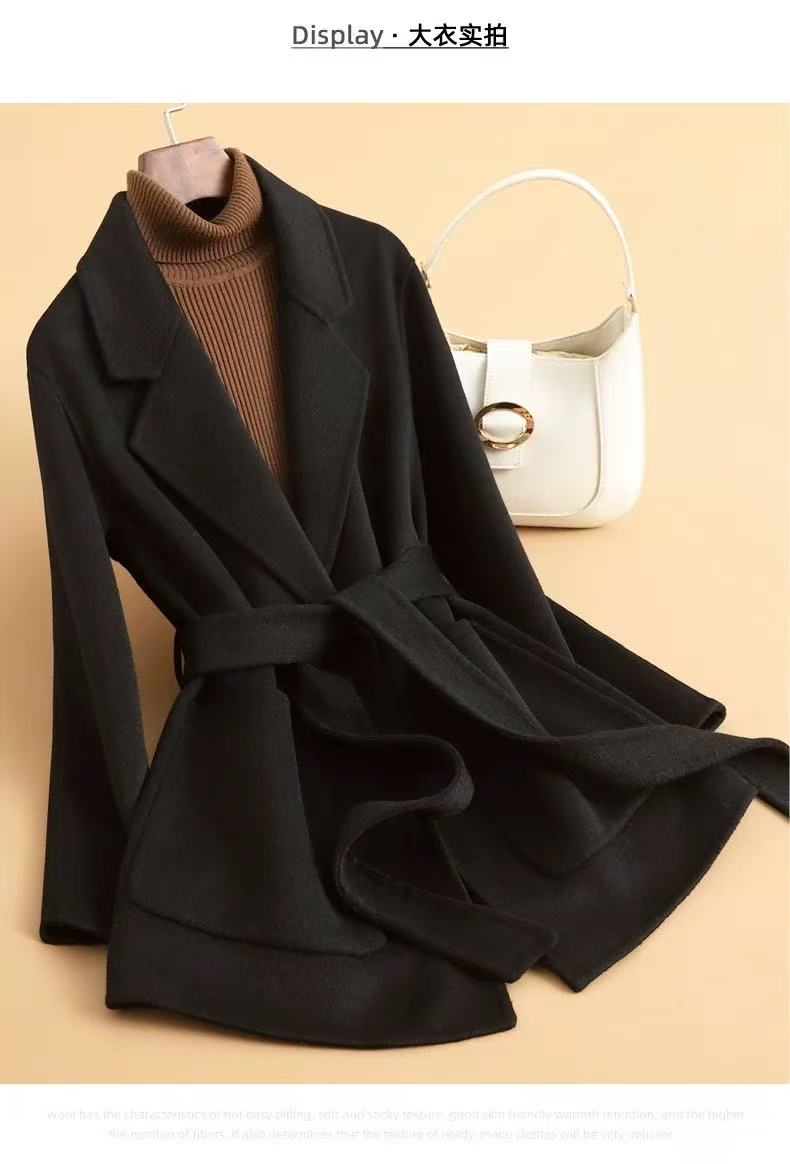 特价双面羊毛大衣秋冬复古系带气质短款羊毛外套