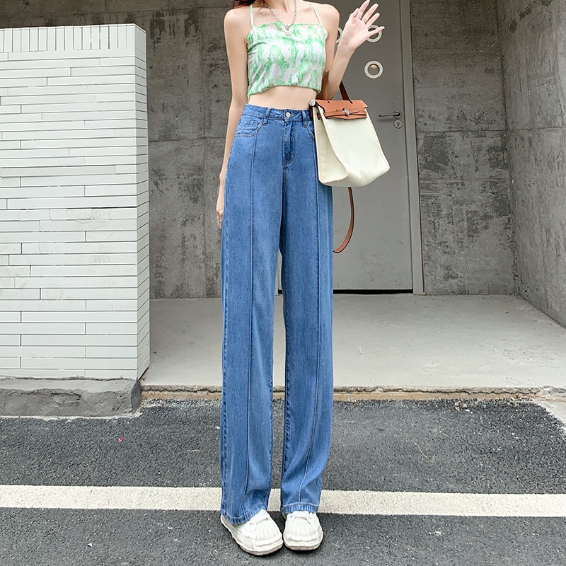 2024秋季新款高腰显瘦修身垂感百搭直筒裤in大码阔腿宽松天丝牛仔