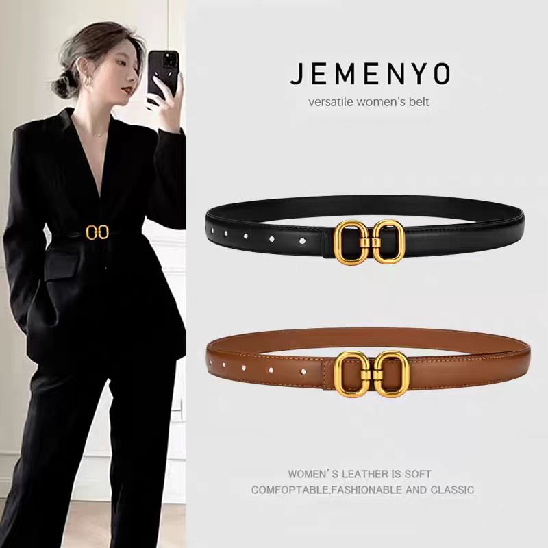 皮带女士时尚百搭装饰西装细腰带网红ins风纯牛皮黑色牛仔裤带潮
