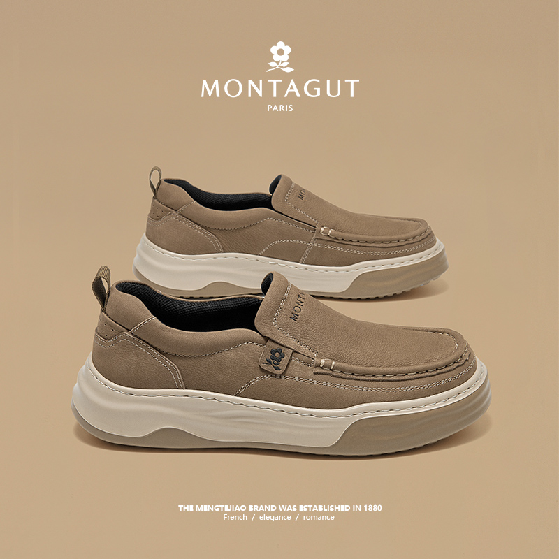 Montagut/梦特娇休闲皮鞋2025秋季新款厚底增高一脚蹬时尚男鞋潮
