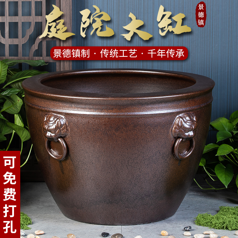 【直播间】景德镇陶瓷摆件鱼缸加高喷泉家用鱼缸大号客厅加湿招财