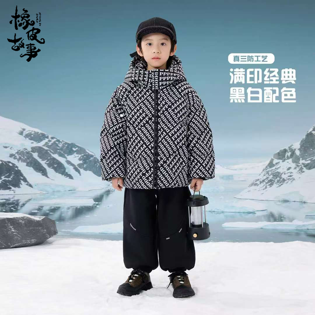 橡皮故事儿童棉服冬季中大童学生加厚男童女童亲子中长款连帽棉袄