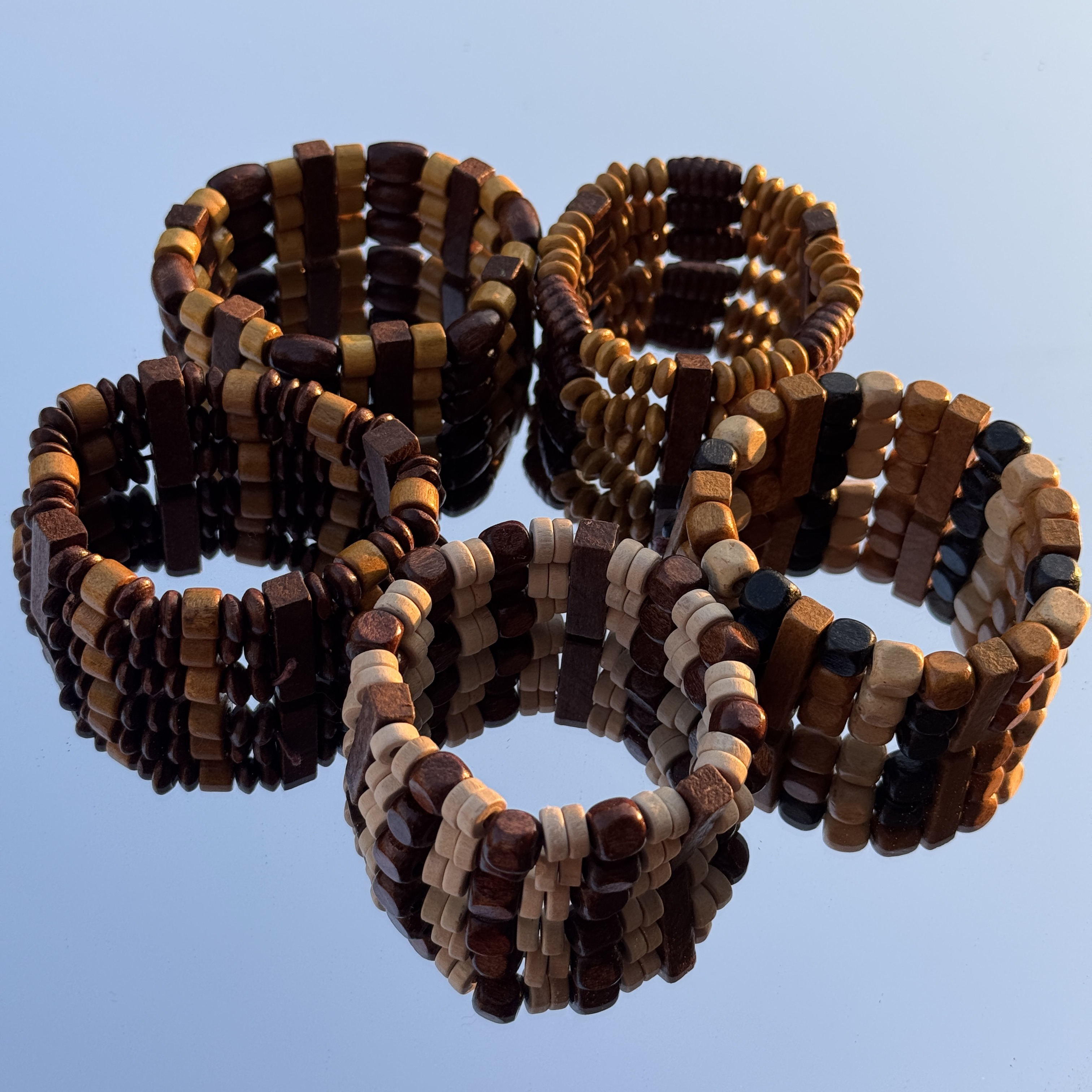 非金属木质手链 复古叠珠木珠三层手圈