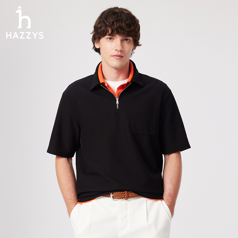 【商场同款】Hazzys哈吉斯男士短袖夏季Polo衫纯色男子时尚半袖T恤