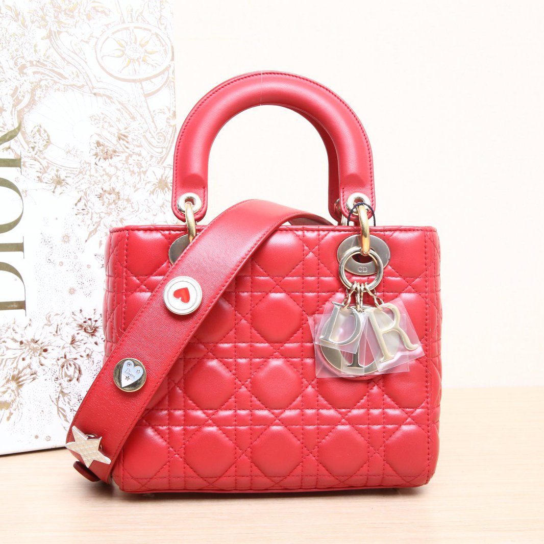 95新 DIOR/迪奥 单肩包 戴妃包 四格 红色 皮革S P254005951