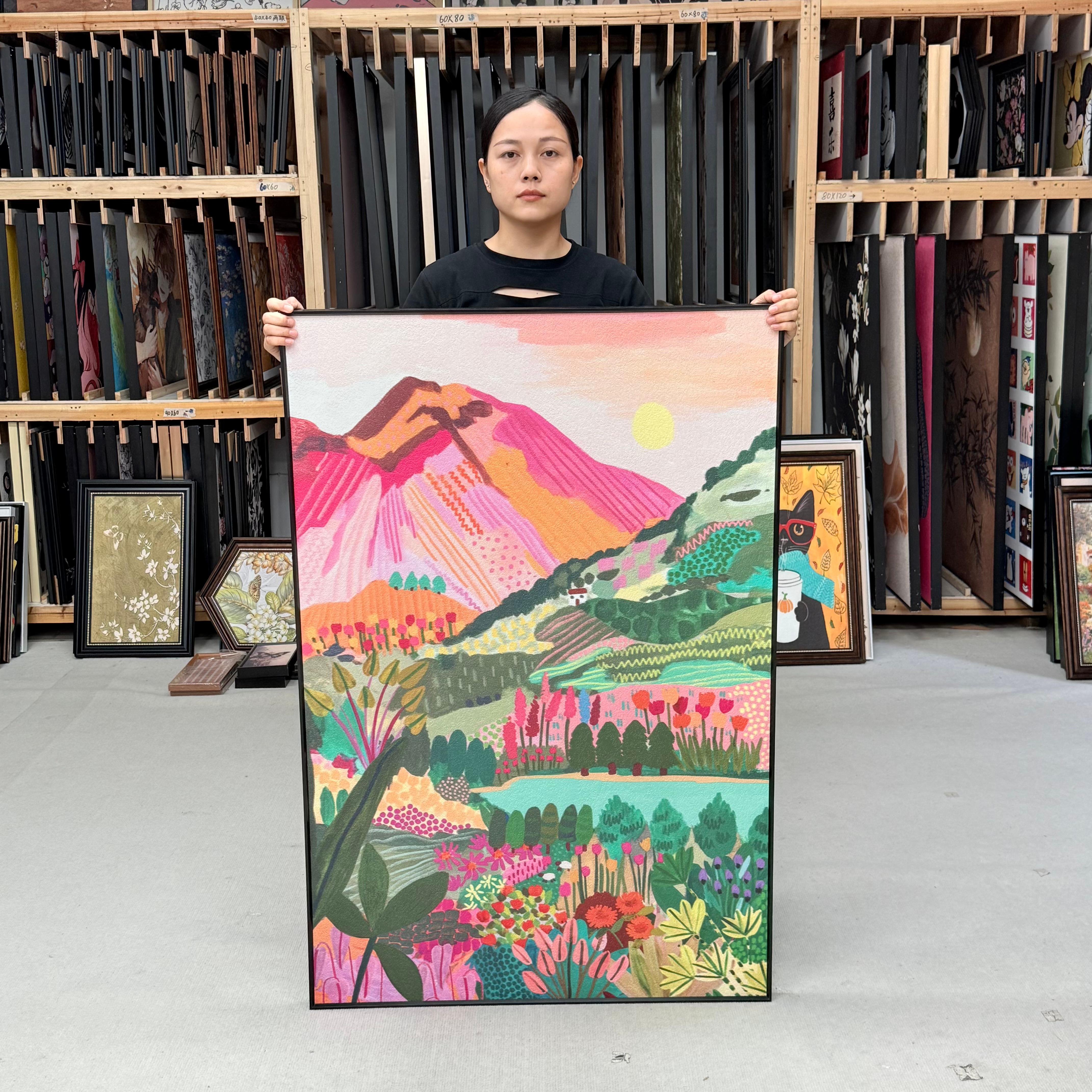 多巴胺日照金山客厅玄关大幅落地装饰画K097艺术高级壁画80120