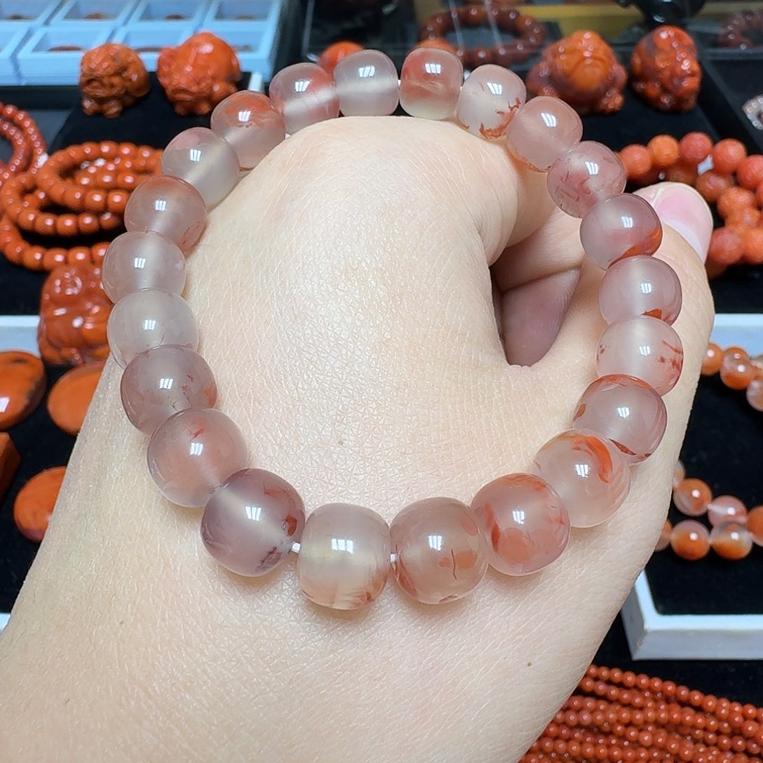 南红玛瑙未镶嵌川料瓦西老邢飘花10.2mm32.5g