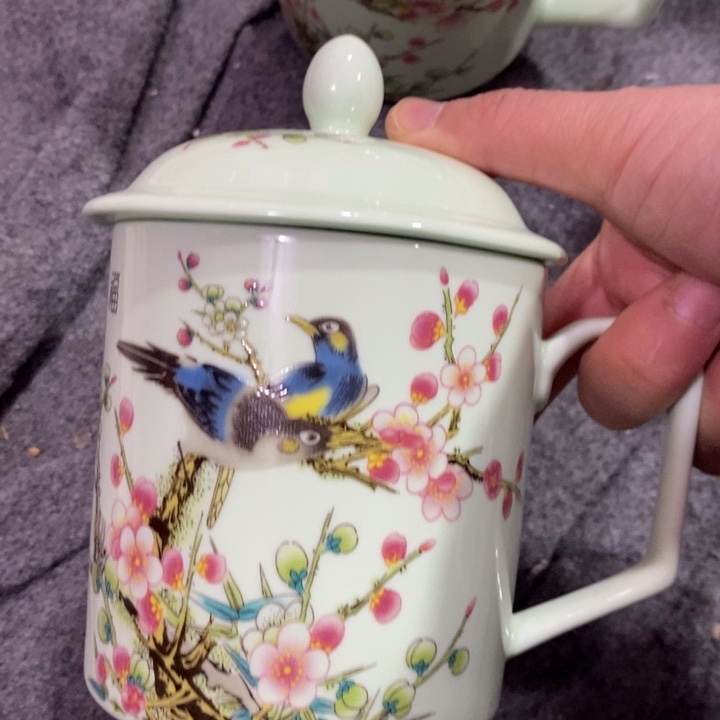 摆件陶绿稀土喜上眉梢直筒办公杯