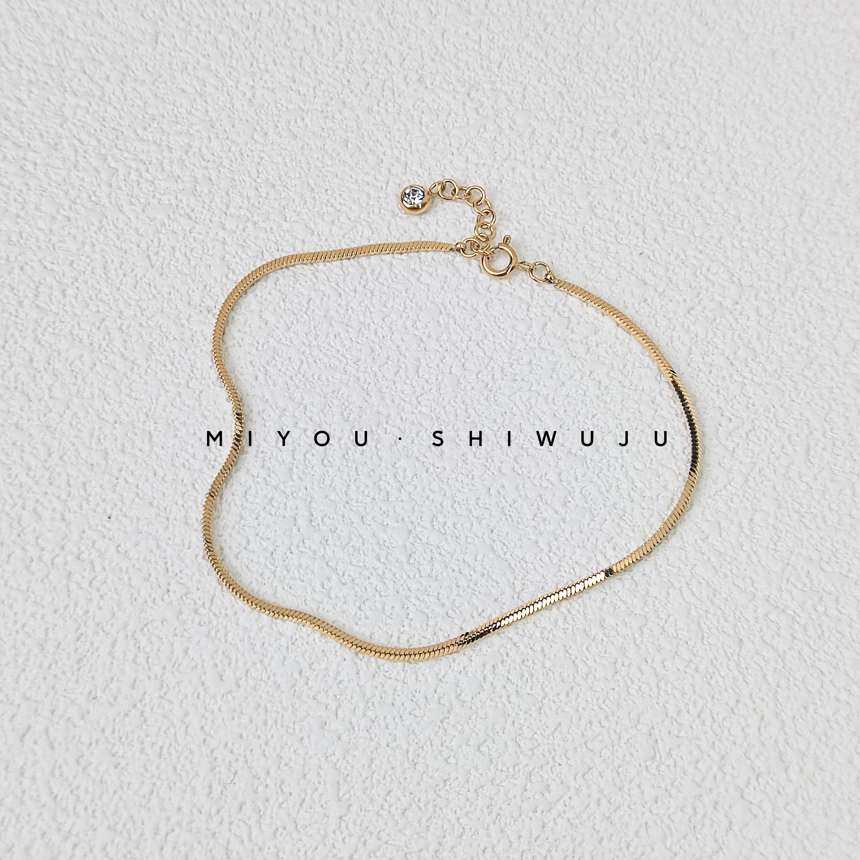 钛钢锆石脚链 金色蛇骨链脚链