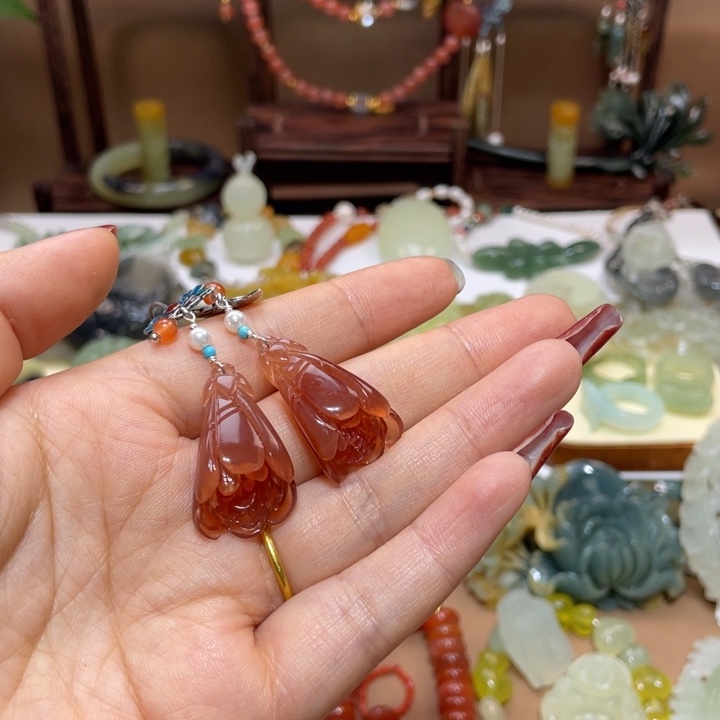 蛇纹石玉耳钉未镶嵌进****3