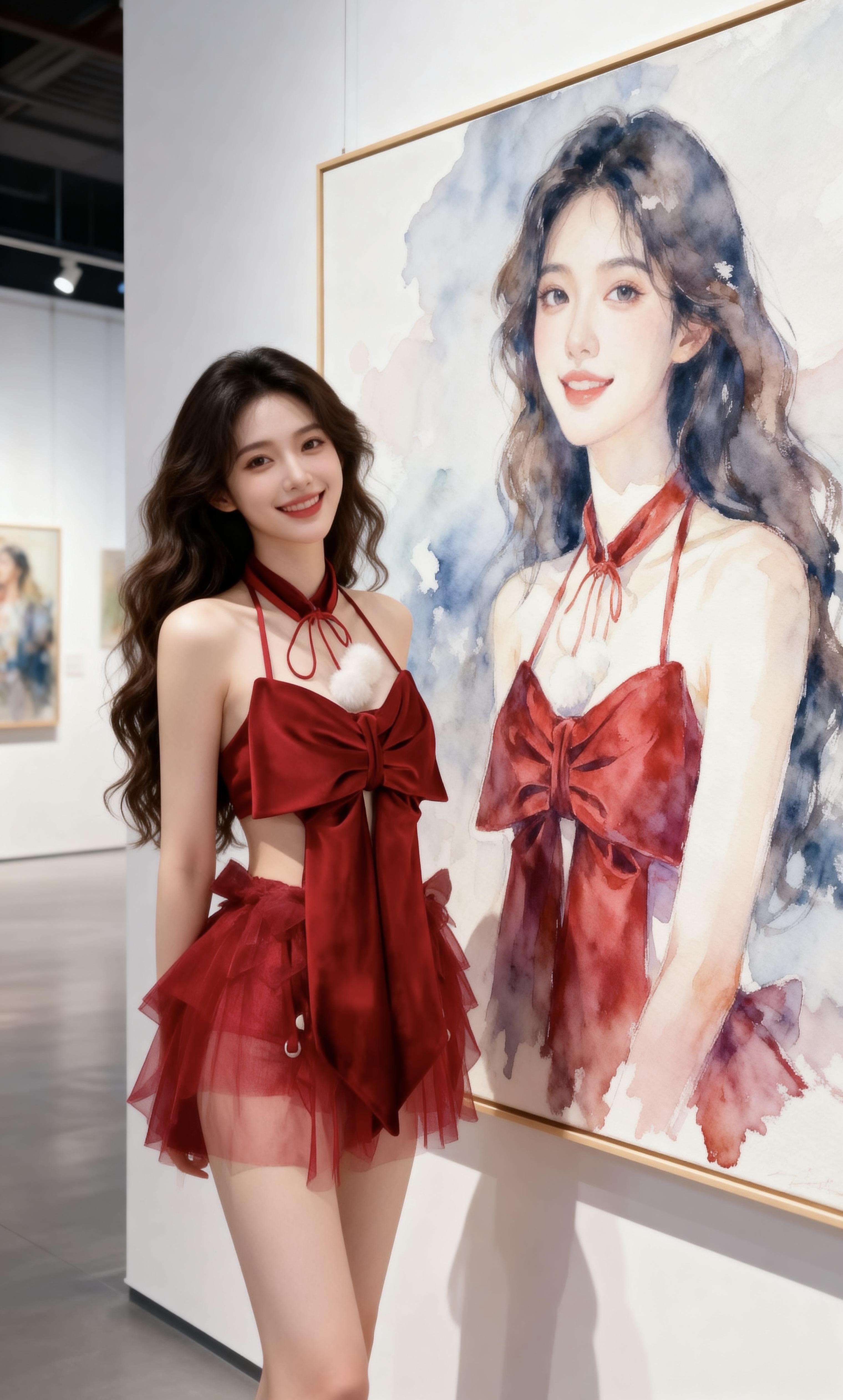 圣诞套装80-200斤ins酒红气质丝绒礼物蝴蝶结性感美背睡裙