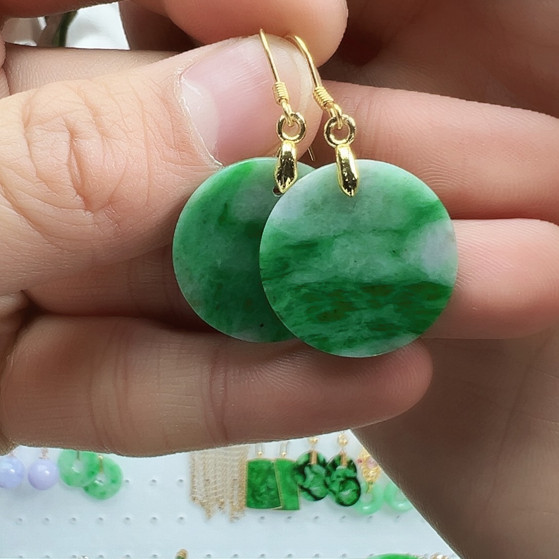 翡翠耳饰银S925镶嵌耳饰