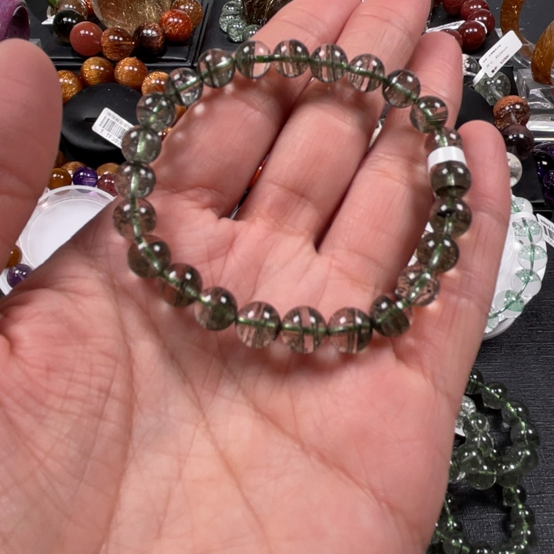 水晶手链未镶嵌绿幽灵千层手链7.5mm左右