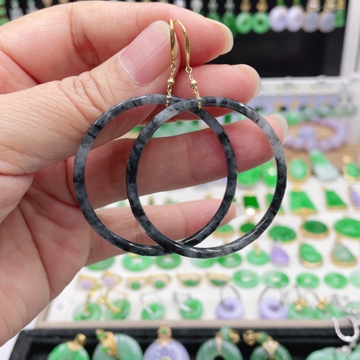 翡翠18K金镶嵌耳饰