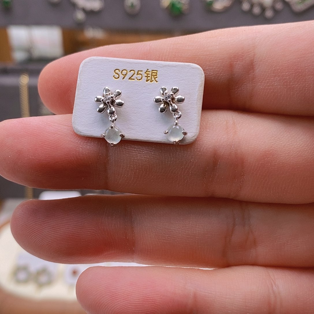 翡翠银S925镶嵌耳饰