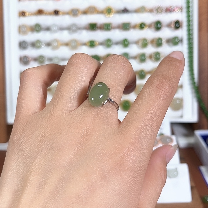 和田玉戒指银S925镶嵌