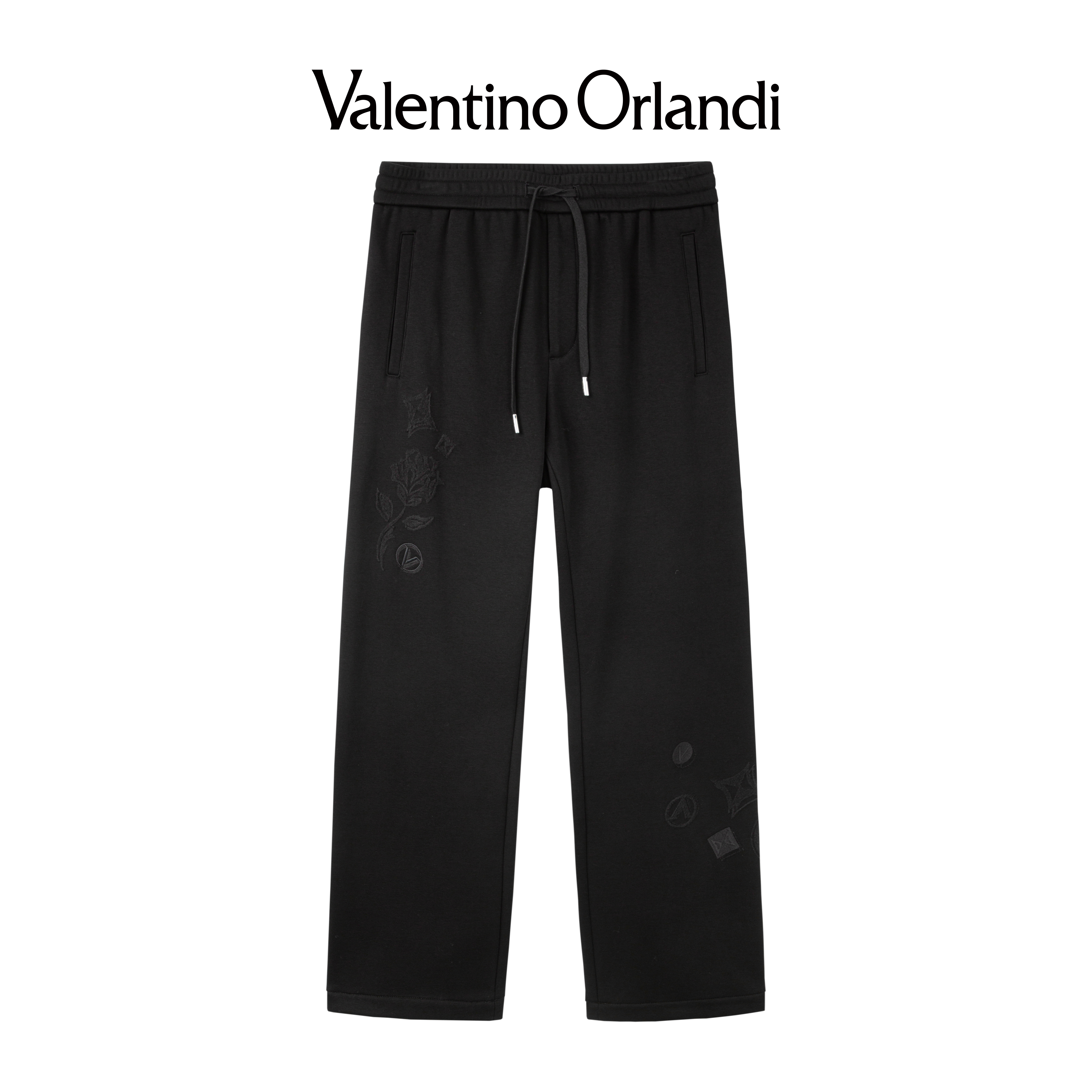 Valentino orlandi男士秋冬B版时尚暗纹刺绣提花小标加绒针织长裤