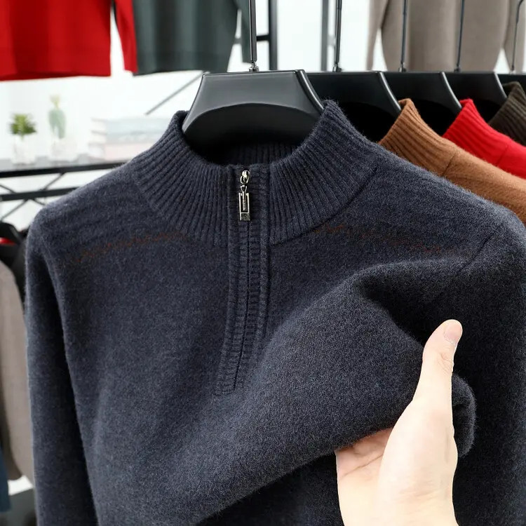 【山羊绒】100%羊绒羊毛衫男加厚半高领拉链毛衣爸爸装中老年打底