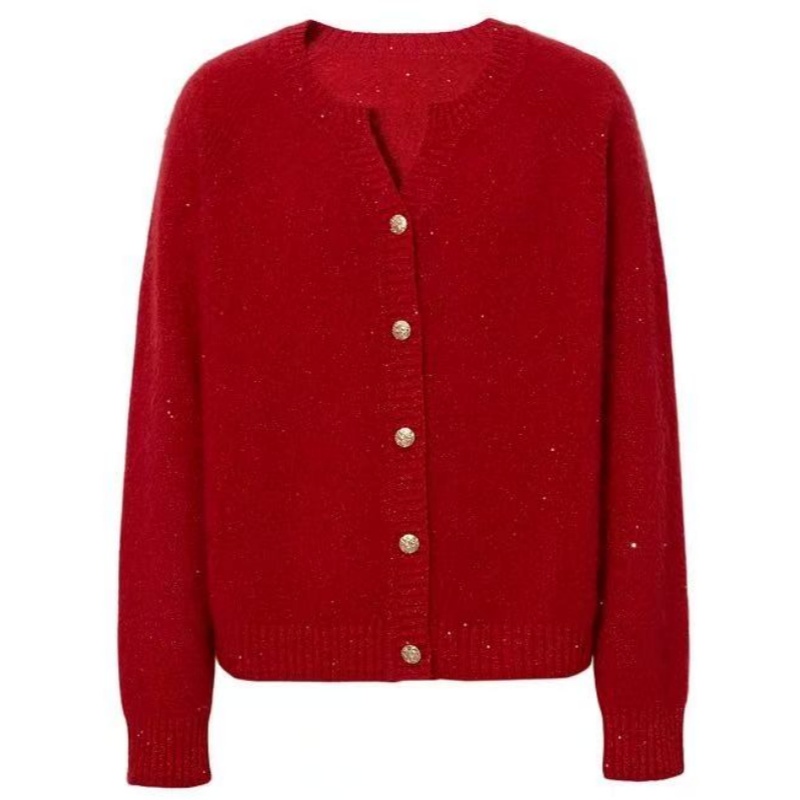 【伊家】针织衫开衫女2025冬新款珠片气质百搭毛衫圆领轻奢上衣3041