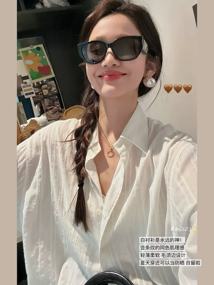 竖条长袖宽松女士衬衫休闲气质衬衣