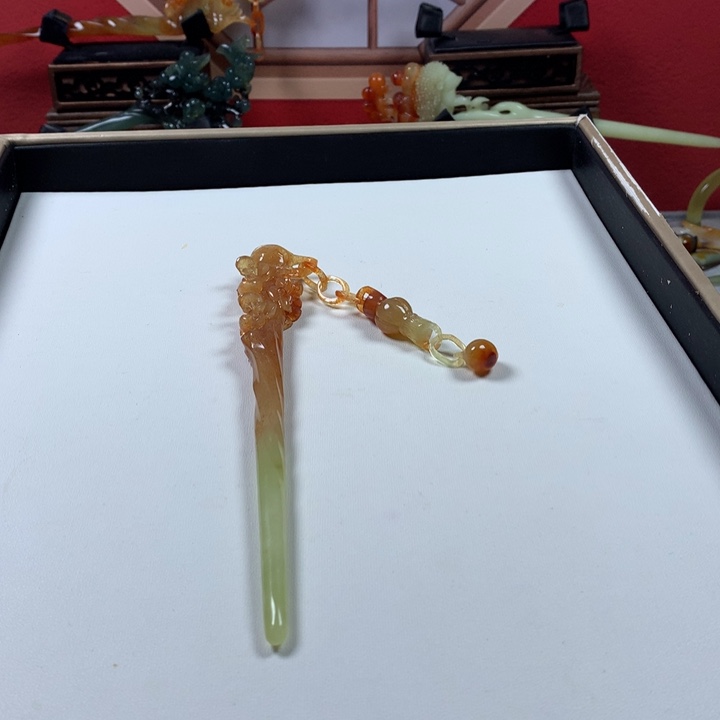 蛇纹石玉发簪未镶嵌半*吖