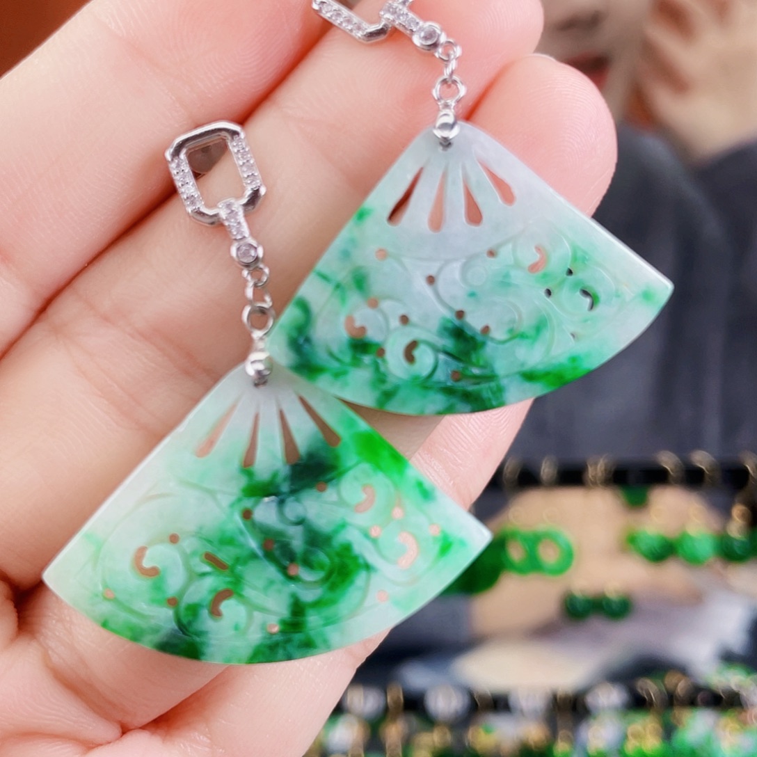 翡翠银S925镶嵌耳饰