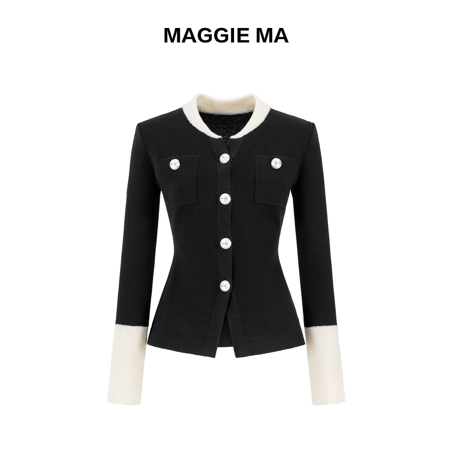 MAGGIEMA马婧｜墨白矜贵 小香风外套修身撞色羊毛针织上衣女922C