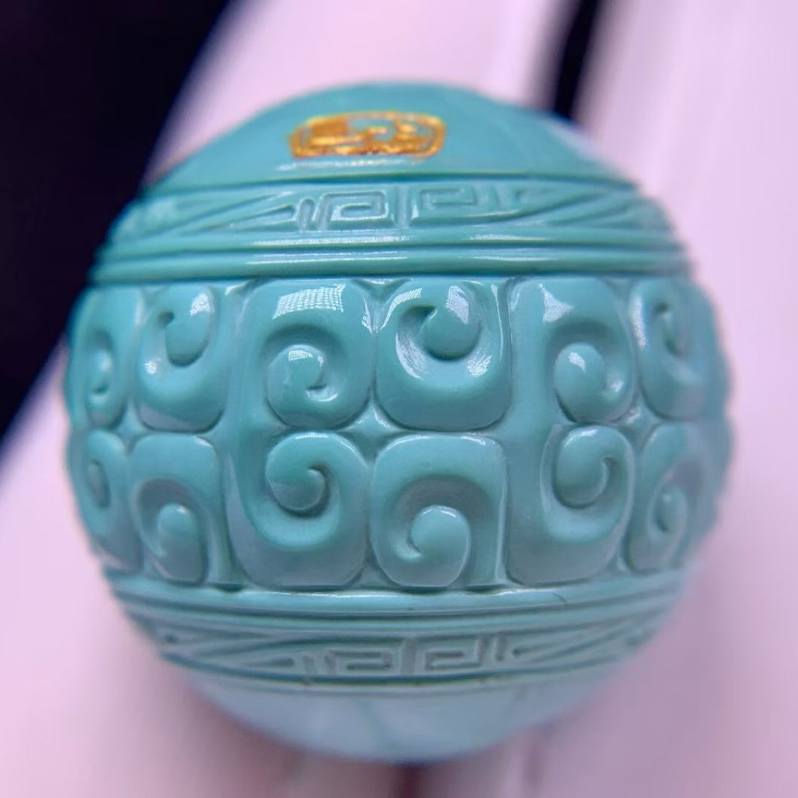 湖北天然原矿绿松石高瓷精品回纹珠瓷高料润料质细腻品相干净无线