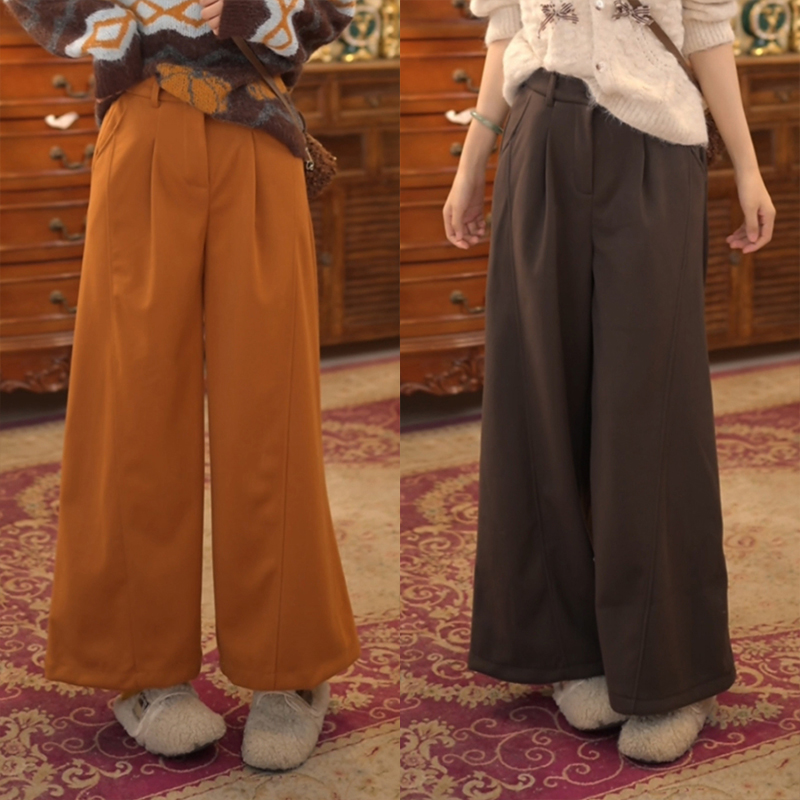 扣子家【霜降红柿】复古港风厚款纯色高腰阔腿裤休闲长裤KM2477621